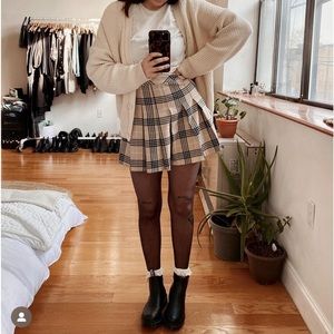 Shein | Pleated Brown tan school girl skirt